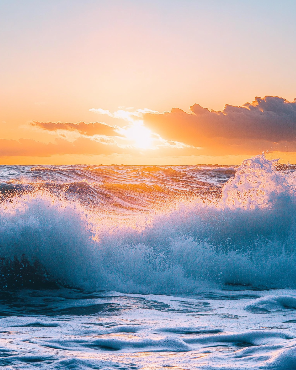 Sea Waves Sunset Beach Sky