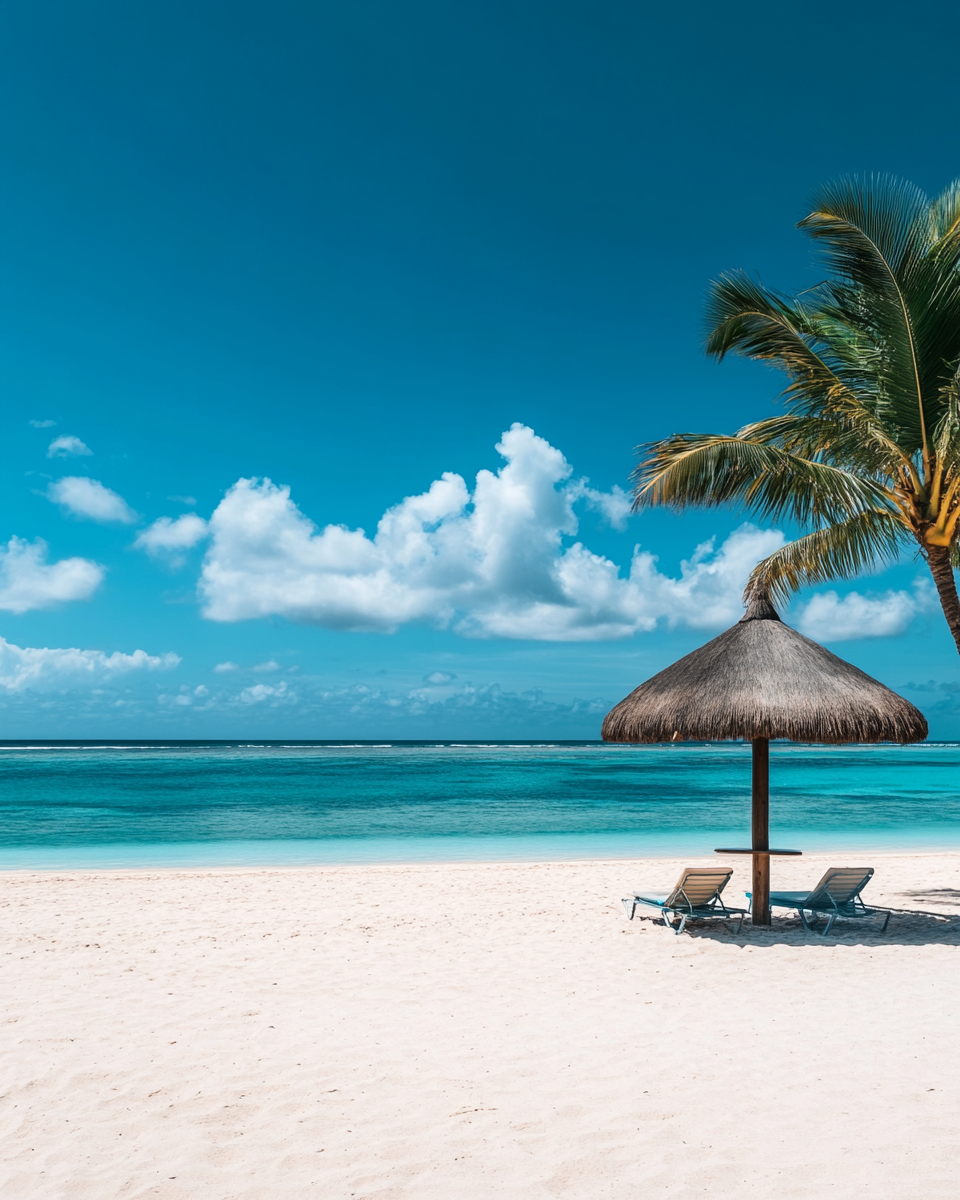 Beach scene with palm trees