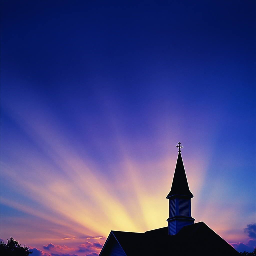 tranquil gradient sky church silhouette