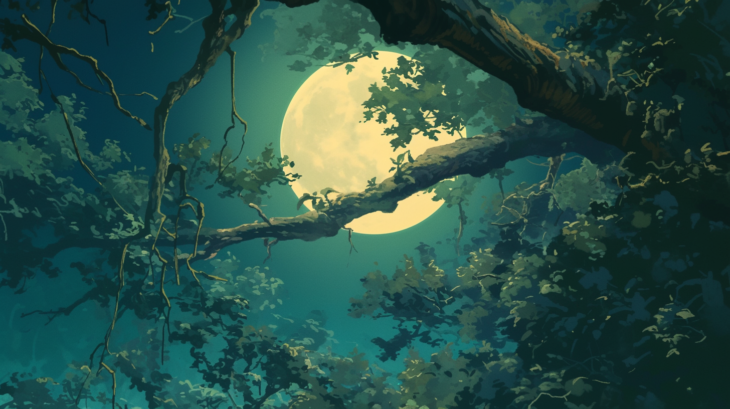 Serene Full Moon Forest Scene