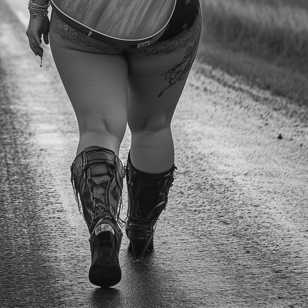 Woman with Guitar on Country Road