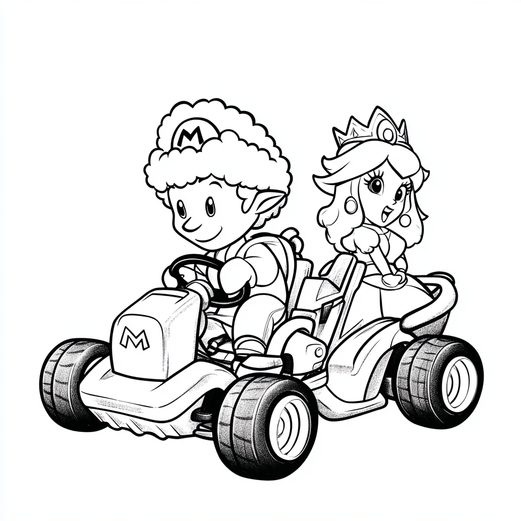 sheep, Mario Kart, Super Mario, Princess Peach, black white