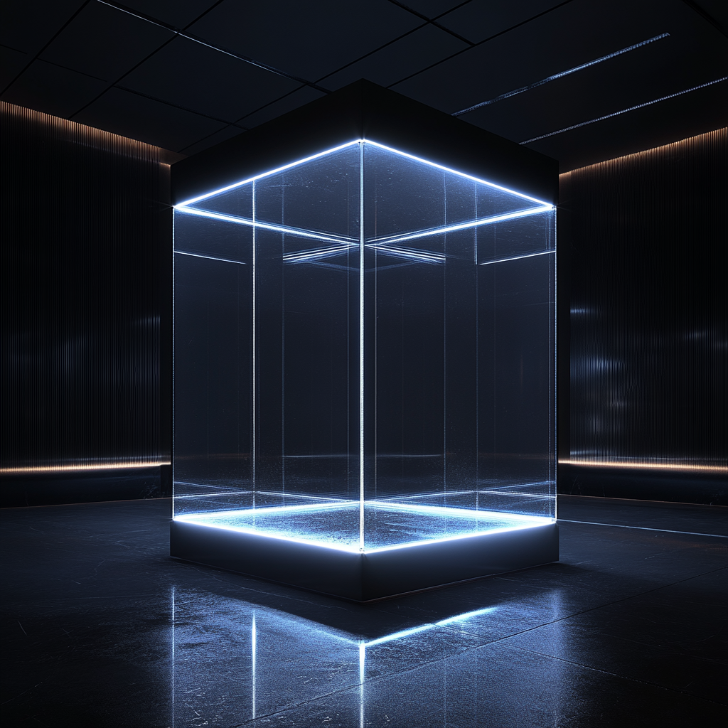 dark shiny glass cube room