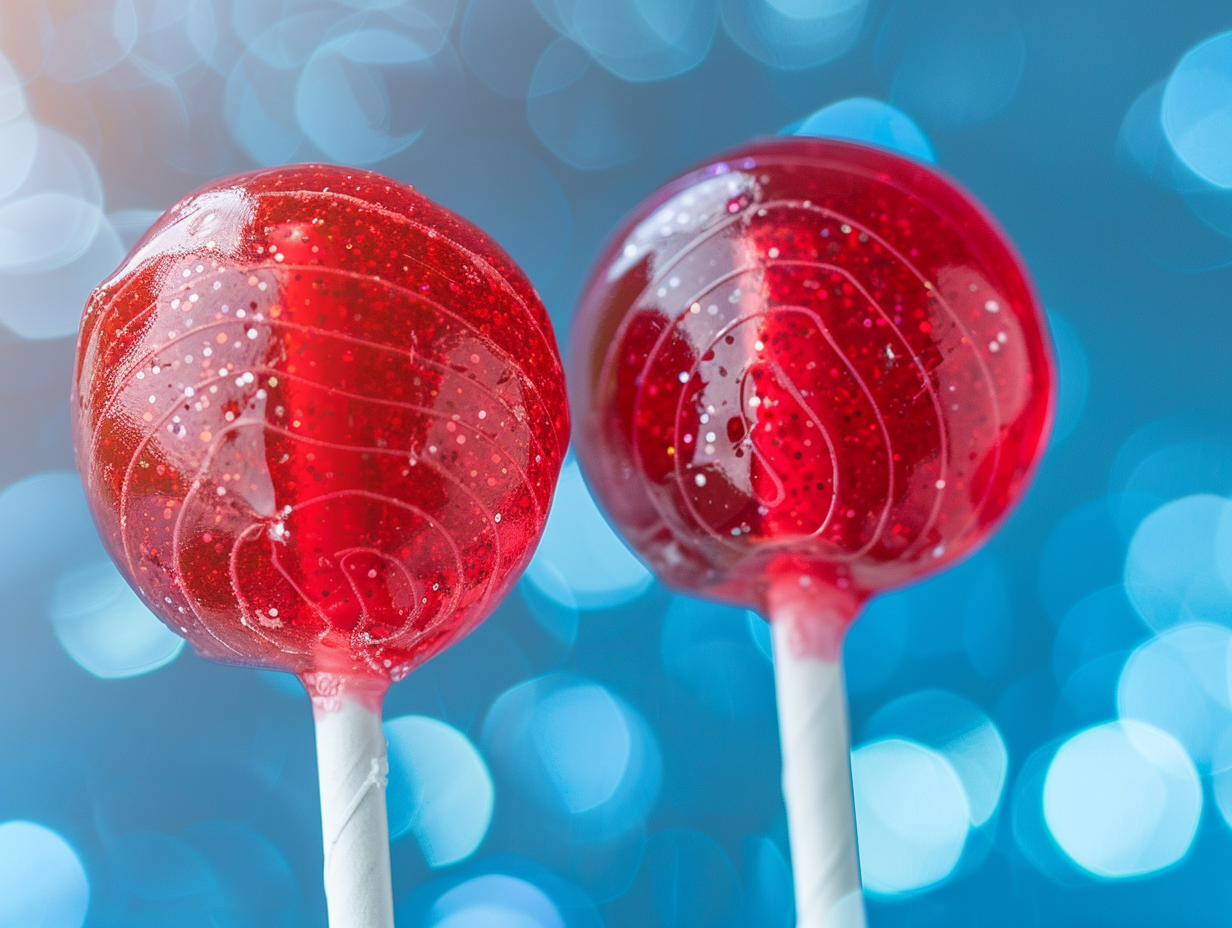 Red lollipop on blue background