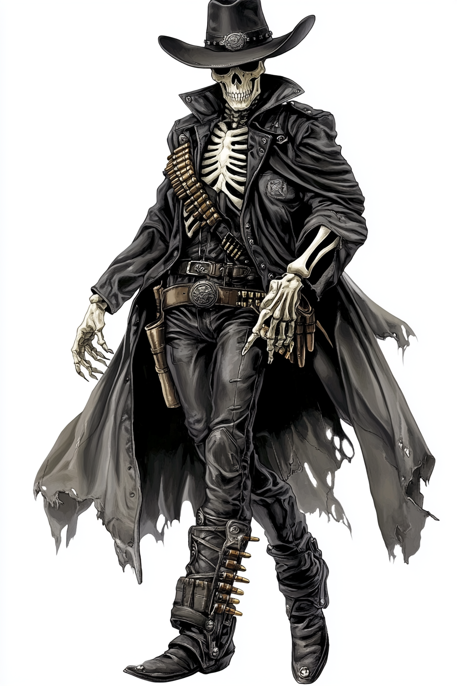 Skeleton man in cowboy outfit