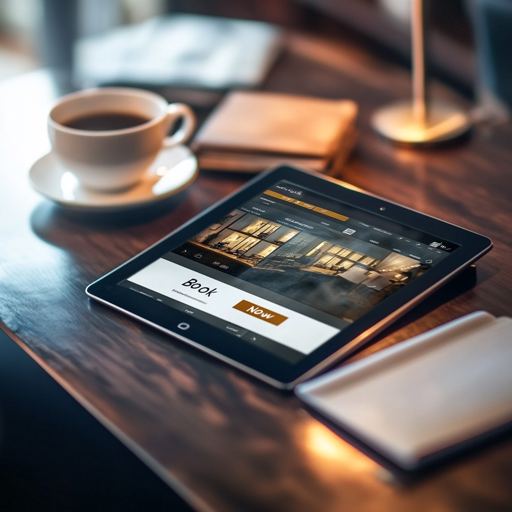 Tablet showing hotel booking interface