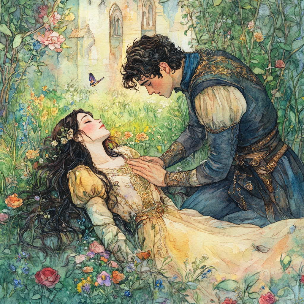 Watercolor Sleeping Beauty Prince Illustration