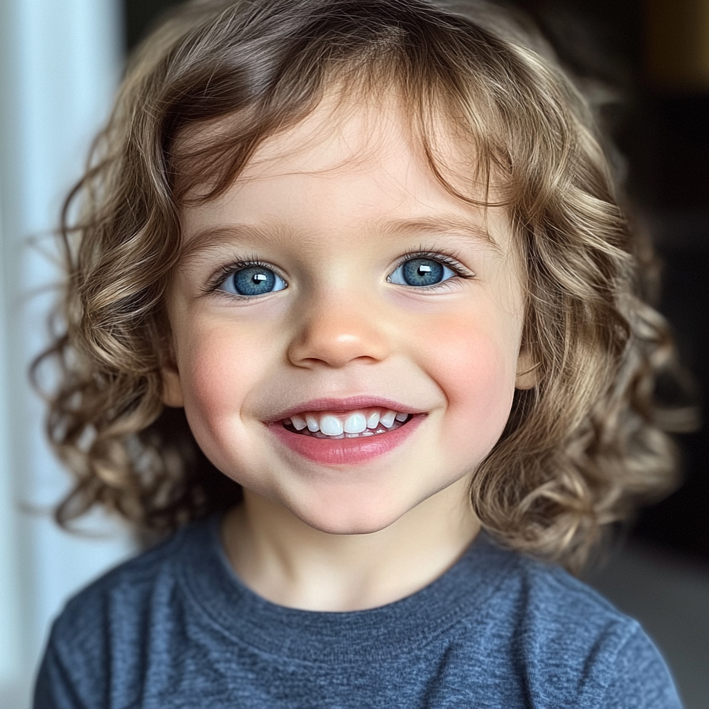 Smiling white girl with curly hair