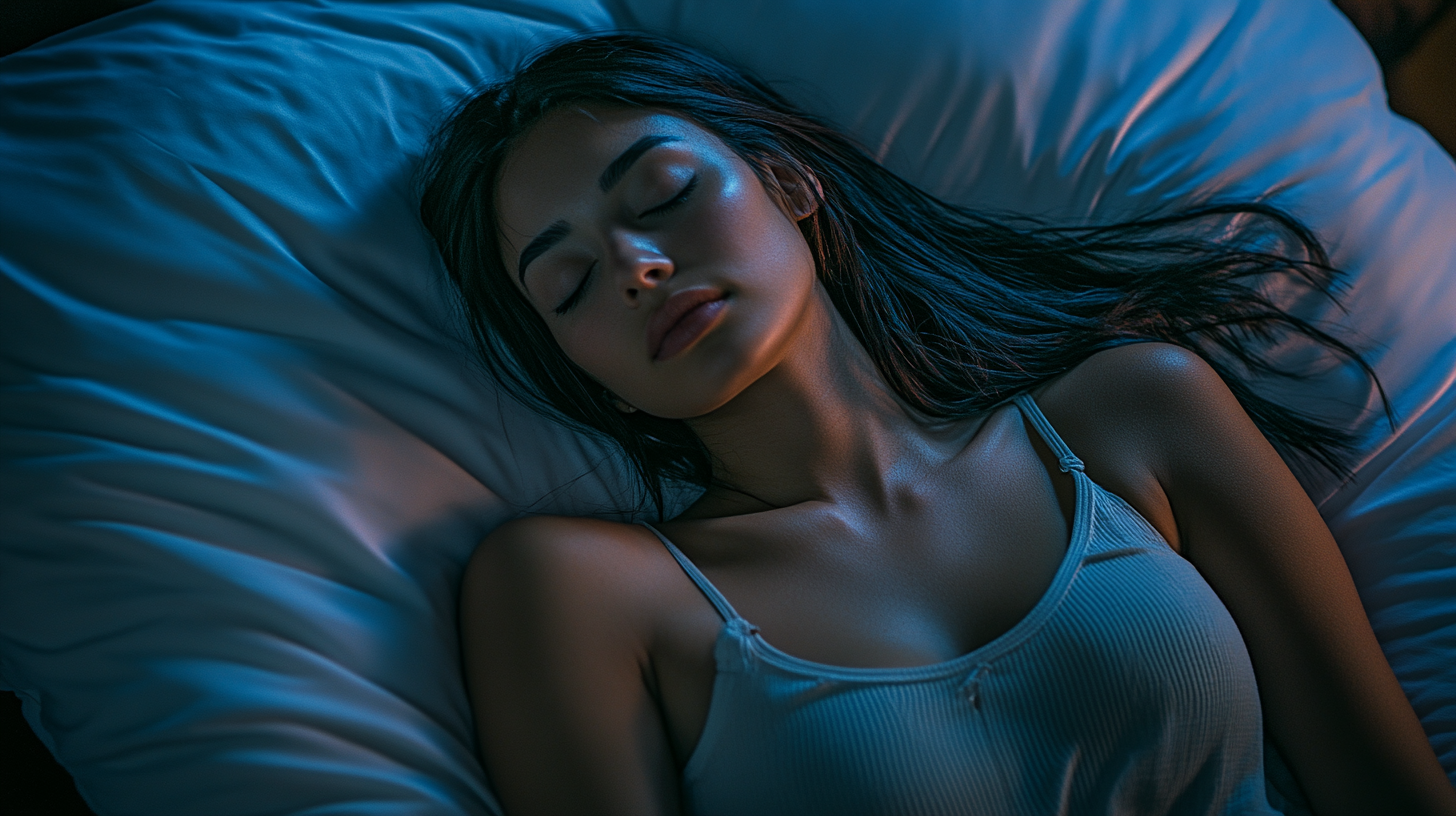 Hispanic woman sleeping peacefully in bed