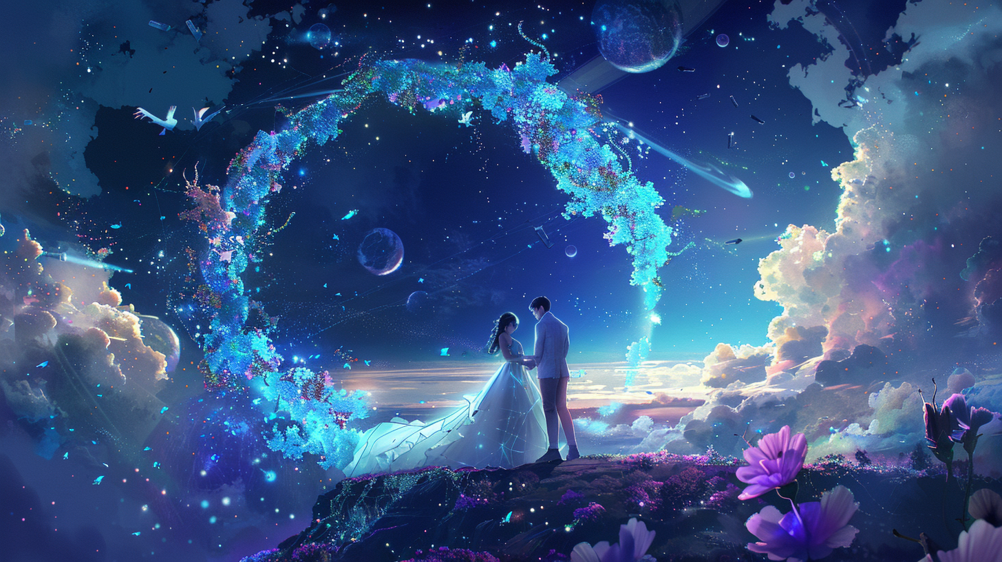 space wedding floating platform stars