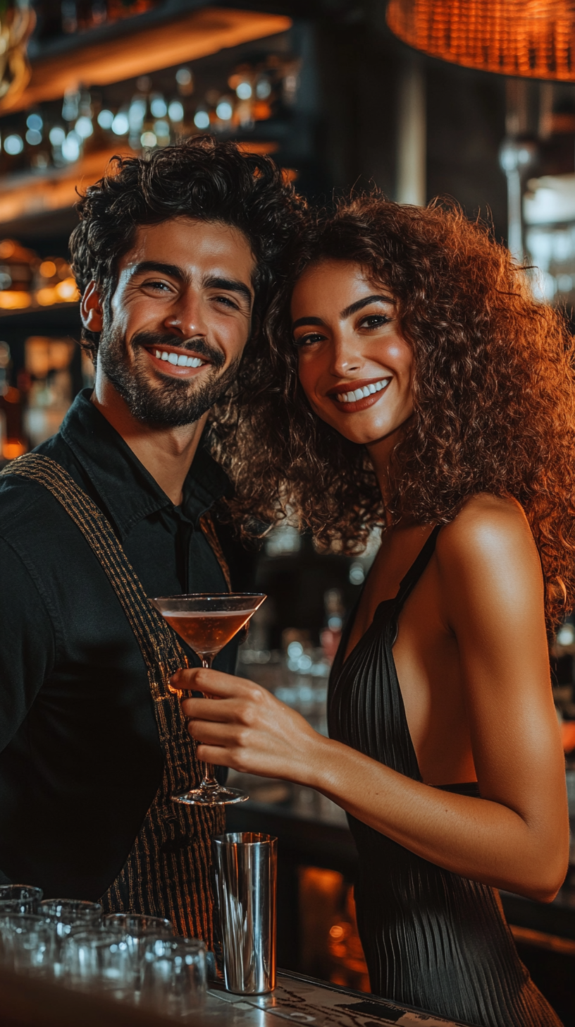 Spanish couple at bar smiling