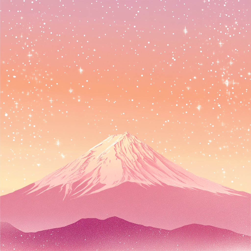 Pink Rose Starry Sky Mount Fuji