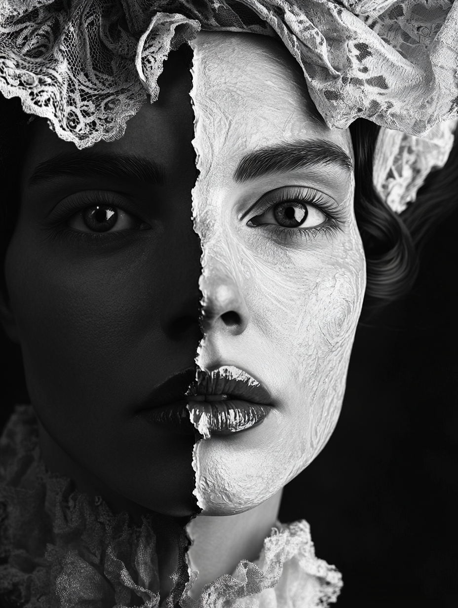 Detailed black and white queen portrait