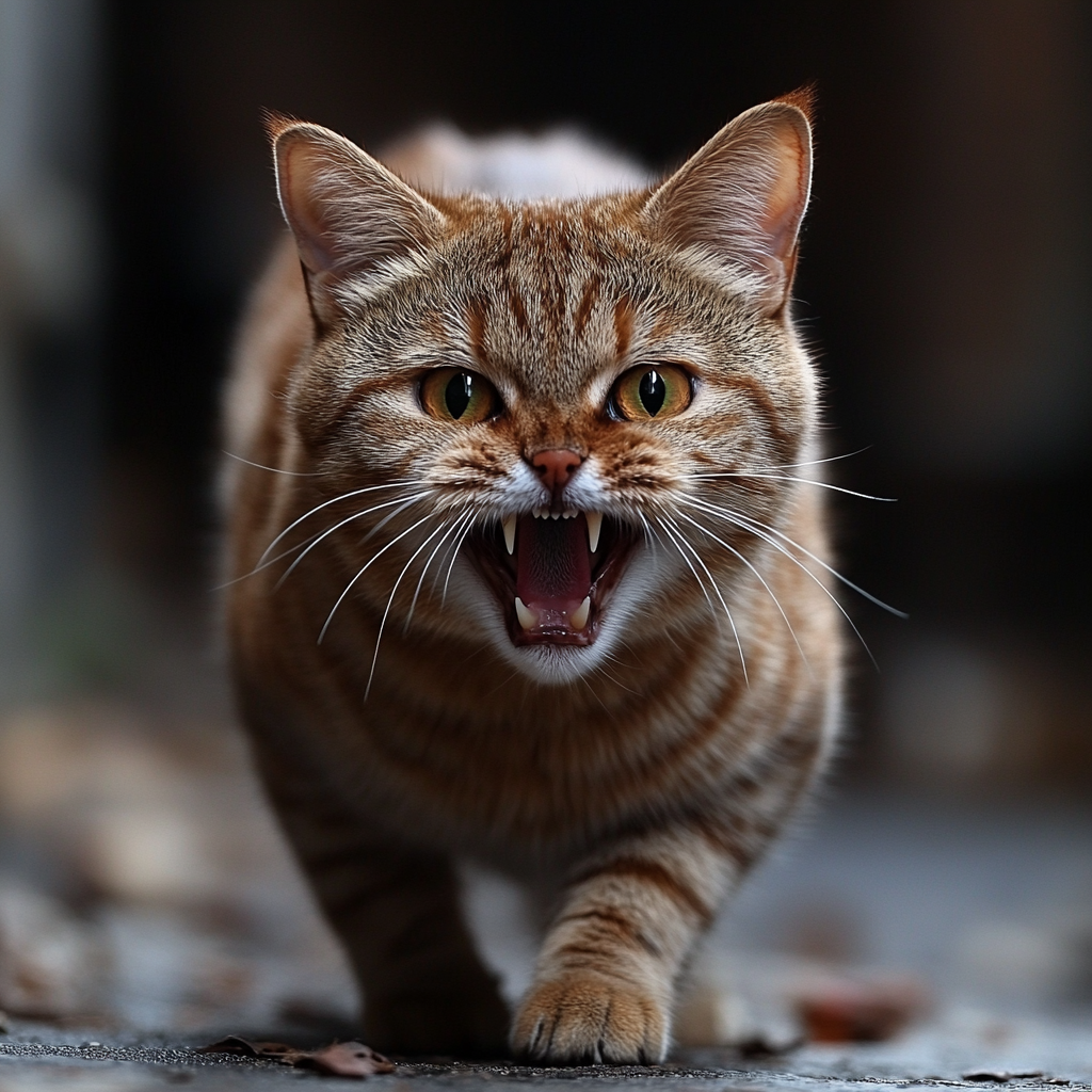 Angry stressed cat furniture disarray