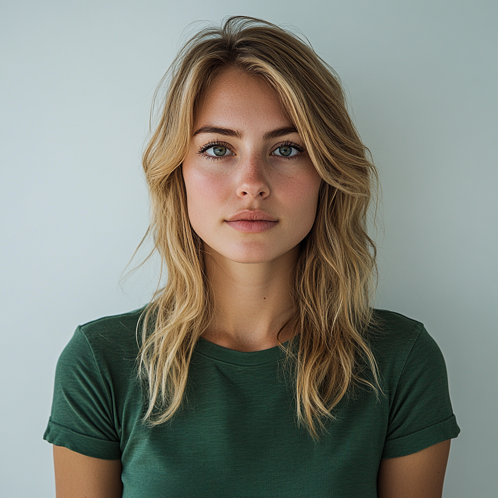 Overwhelmed blonde woman on white background