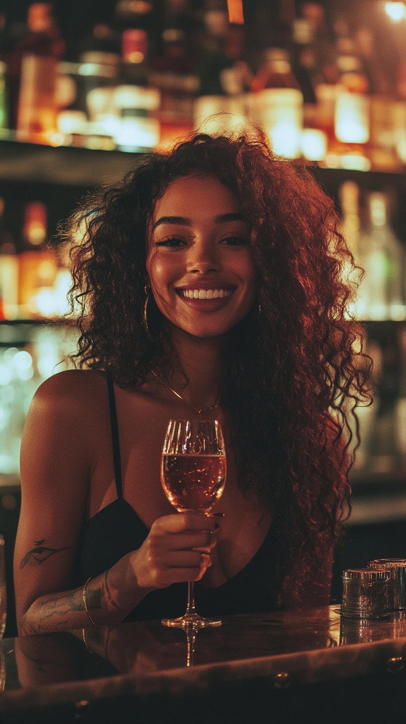 Woman holding wine glass bar