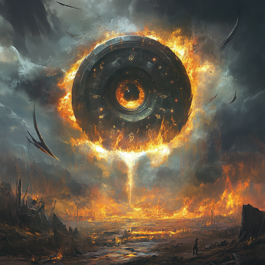 Portal above flaming battlefield eye