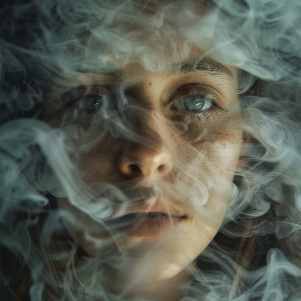 Woman in swirling smoke portrait