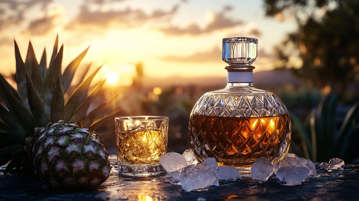 Round tequila bottle drink sunset