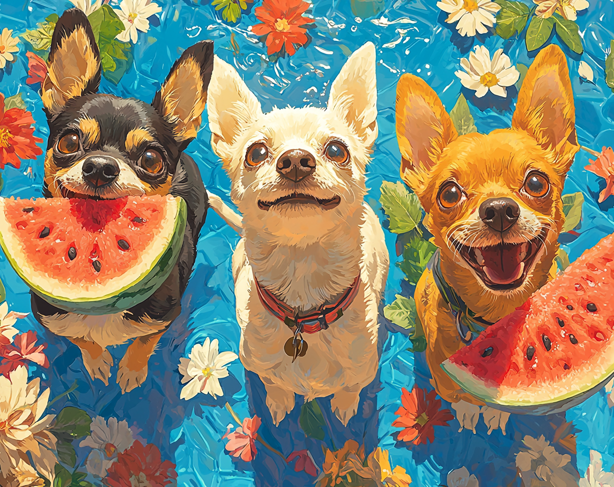 Chihuahuas wide eyed watermelon Ghibli