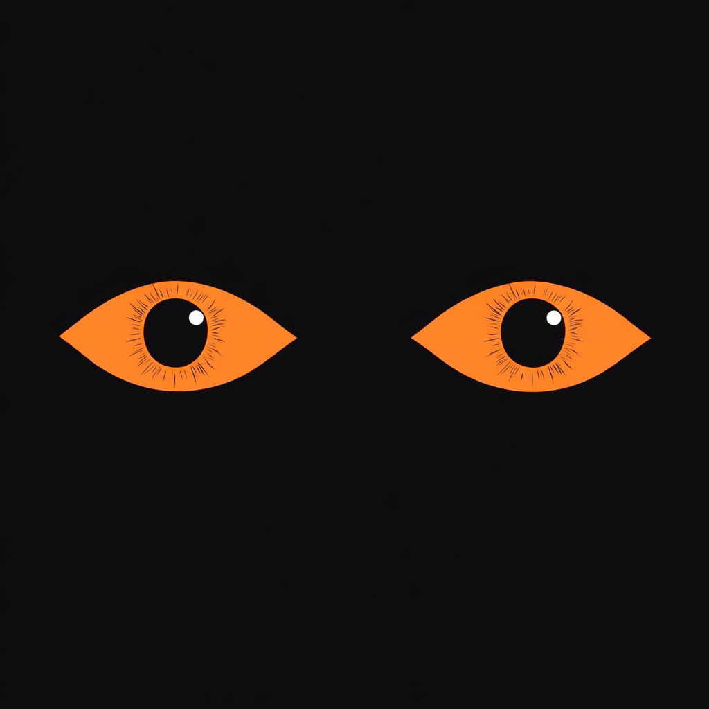 Three orange eyes on black background