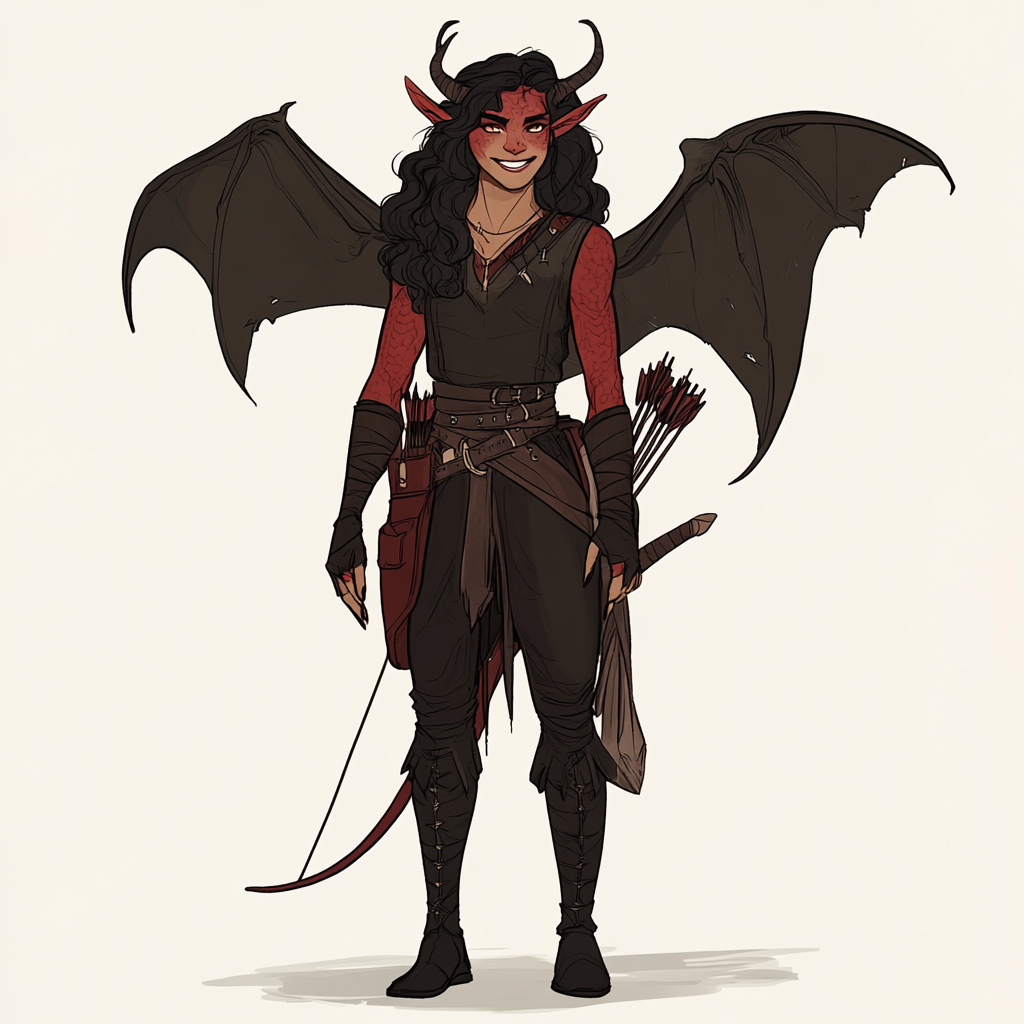 Tiefling Ranger in Black Clothing Wings