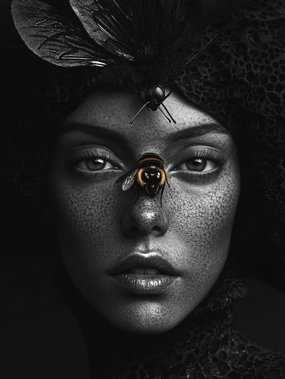 Realistic black and white queen portrait