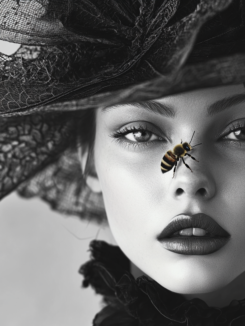 Realistic Black White Queen Bee Photo