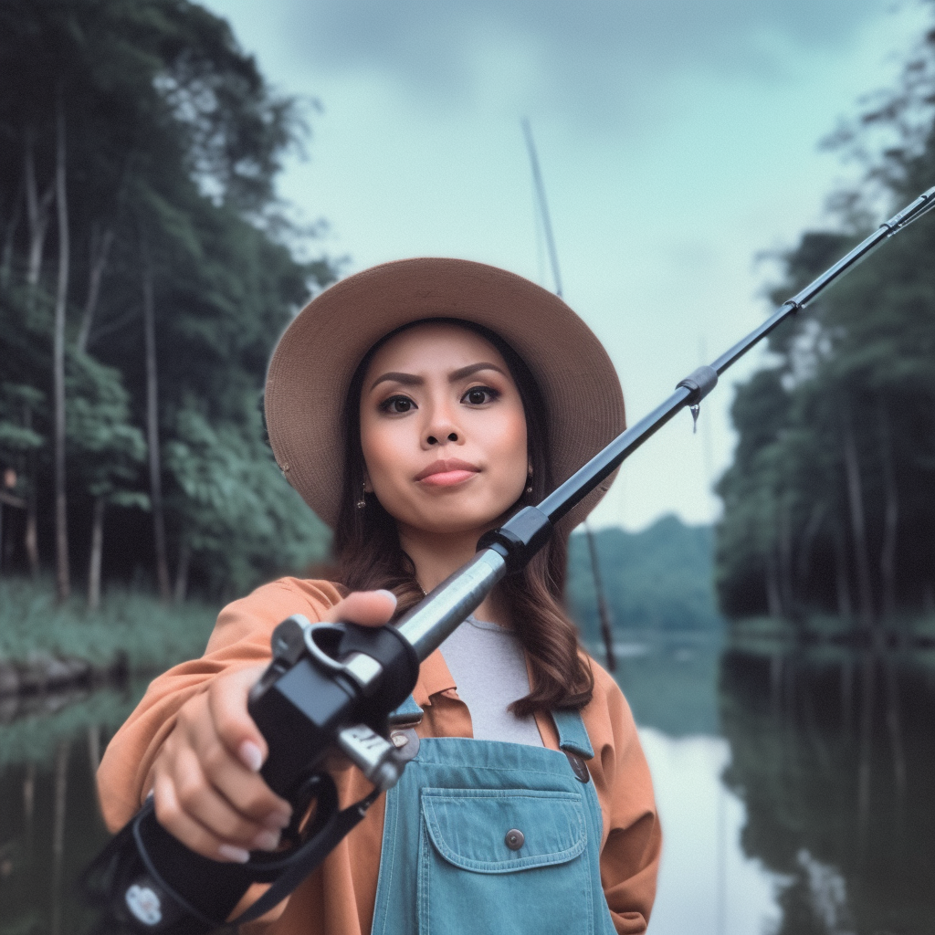 Trad wife influencer with fishing rod