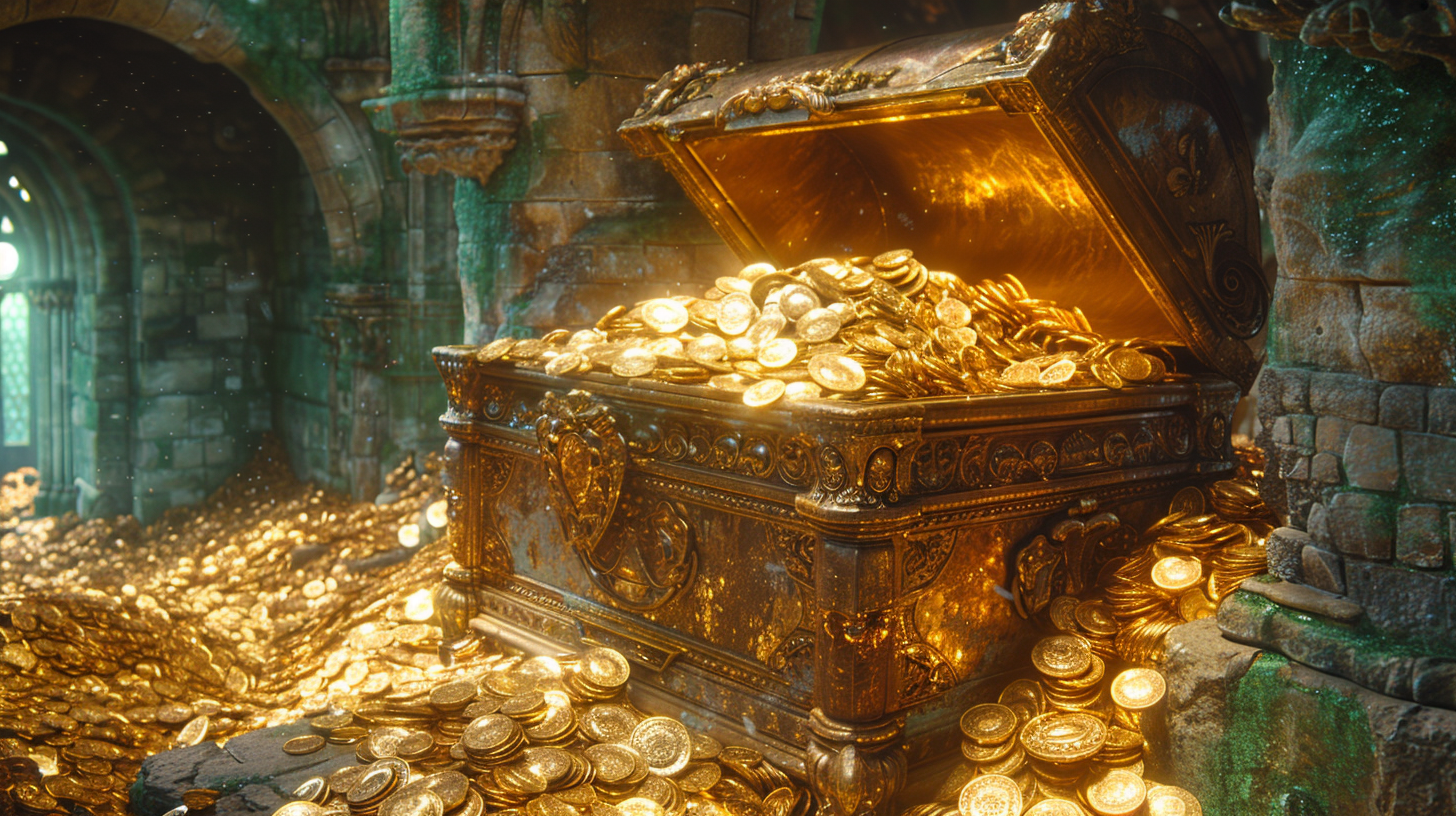 Gold coins and jewels overflowing