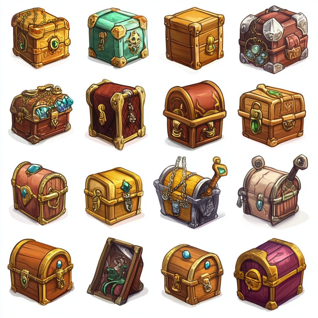 Dragon's treasure chests clipart grid