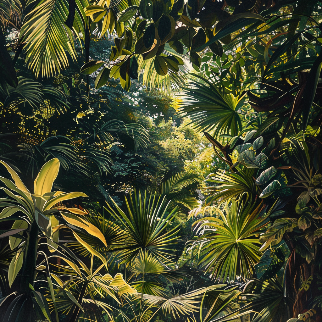 Serene Tropical Canopy Oil Painting