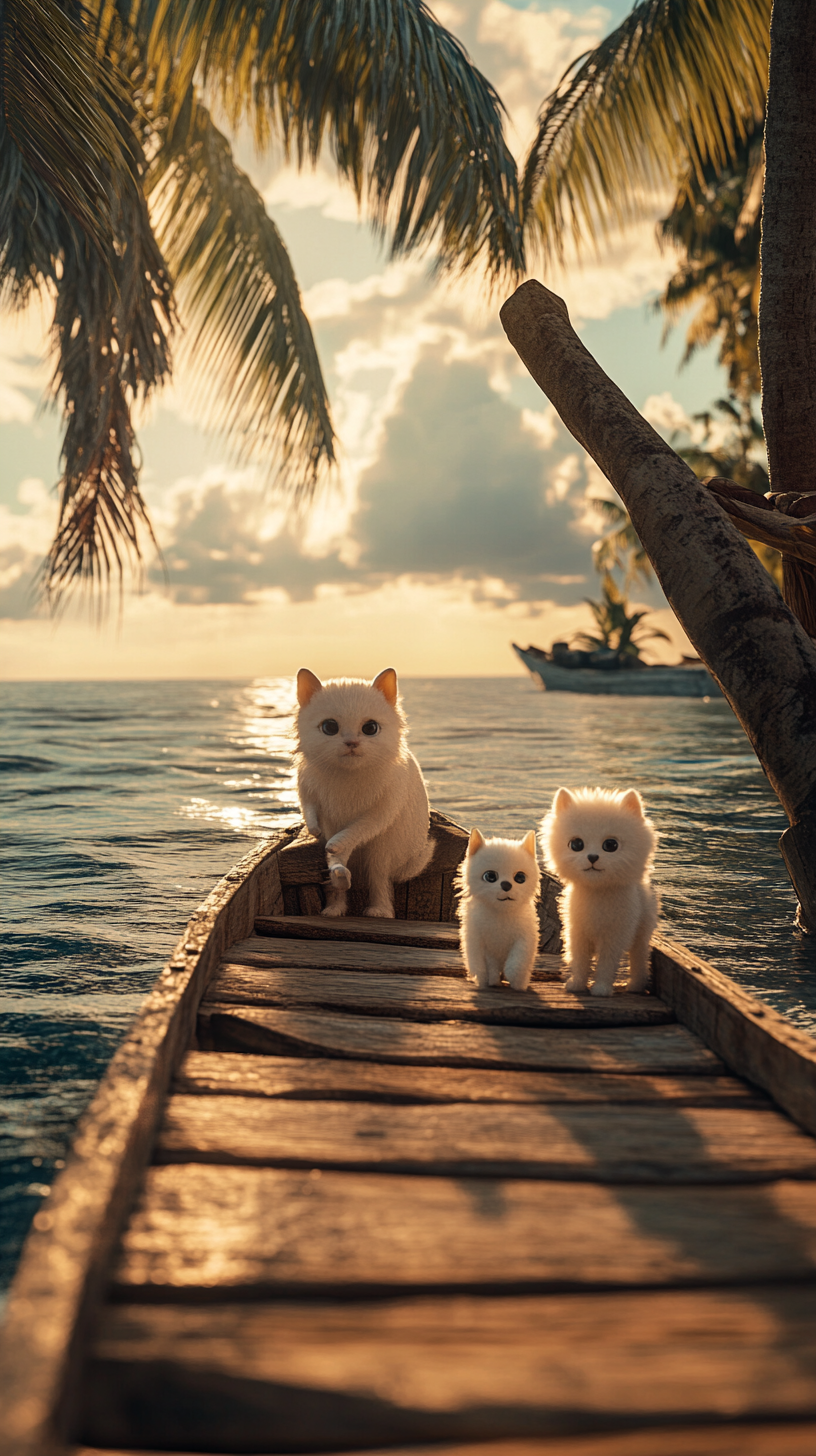 Woman, Kitten, Puppy Boarding Boat