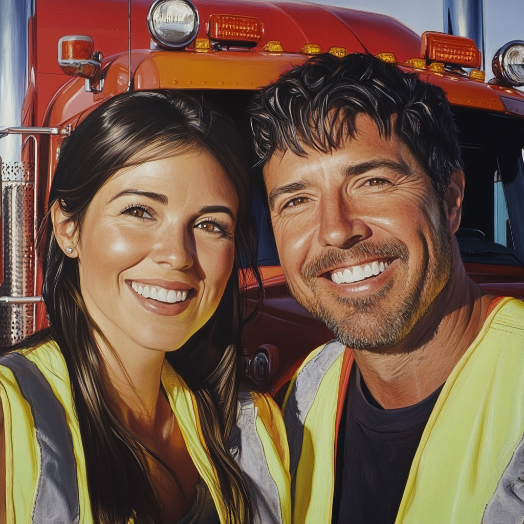 Male and female truck drivers celebrating Labor Day