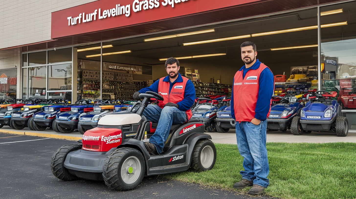 two men lawn mowers vests