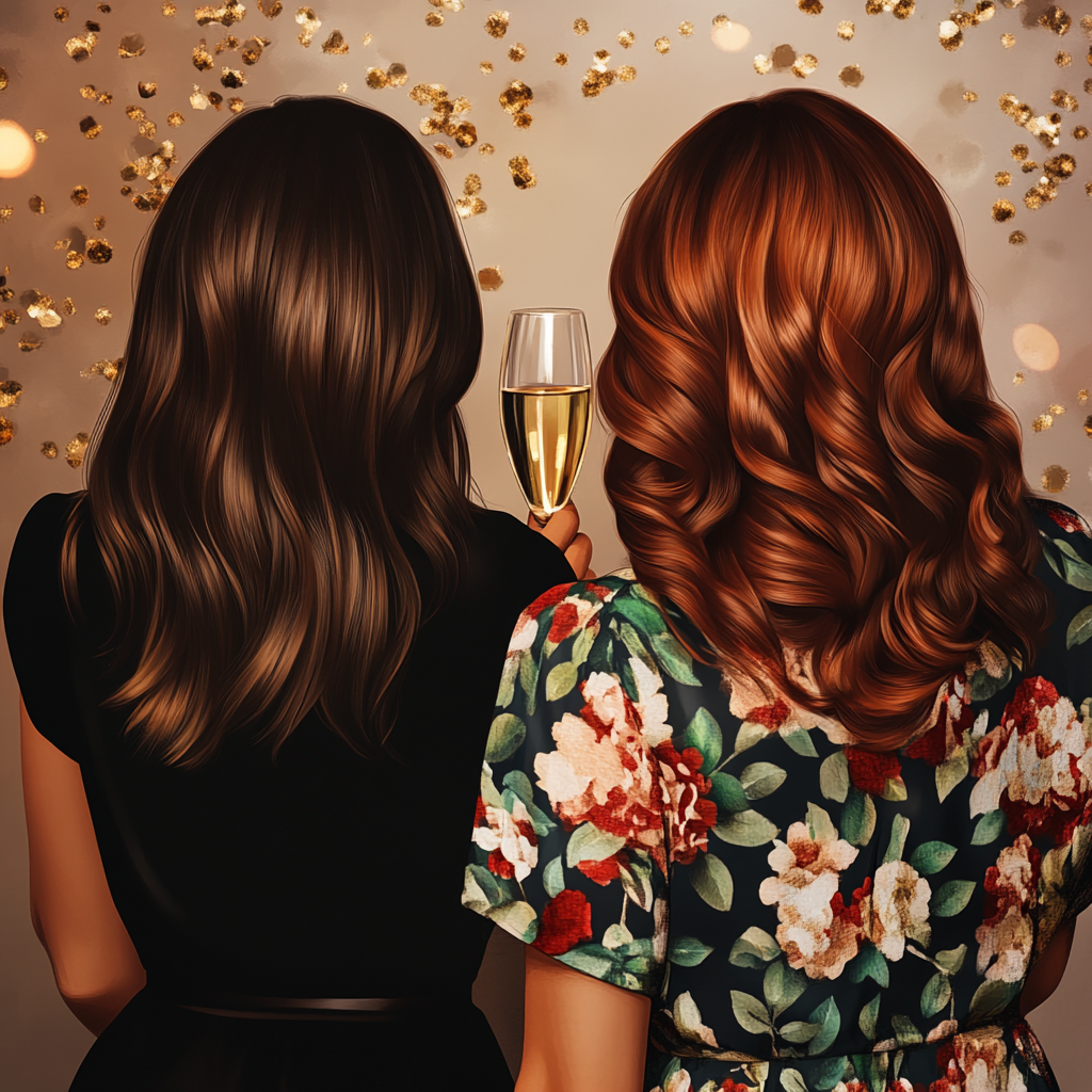 Two women celebrating with champagne cheers