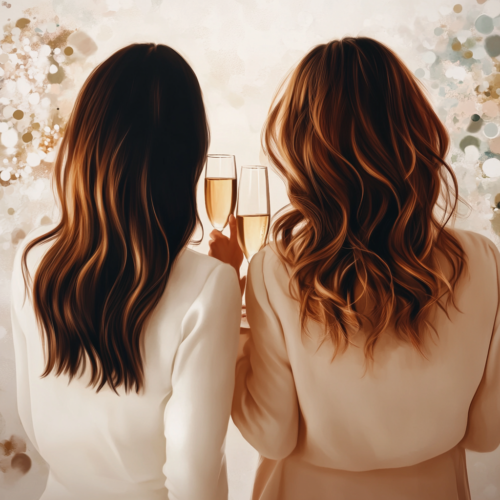 Two women celebrating with champagne