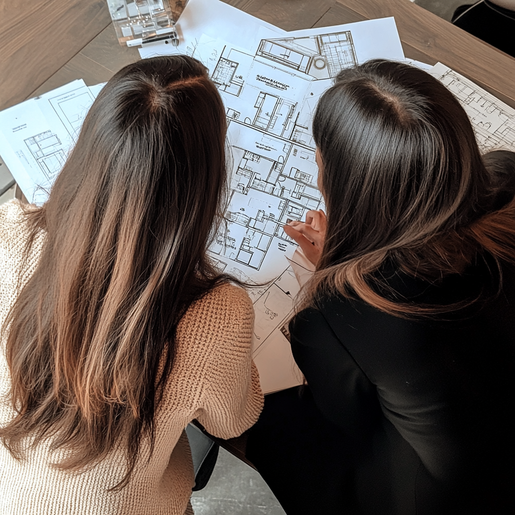 Two Women Studying Floor Plans