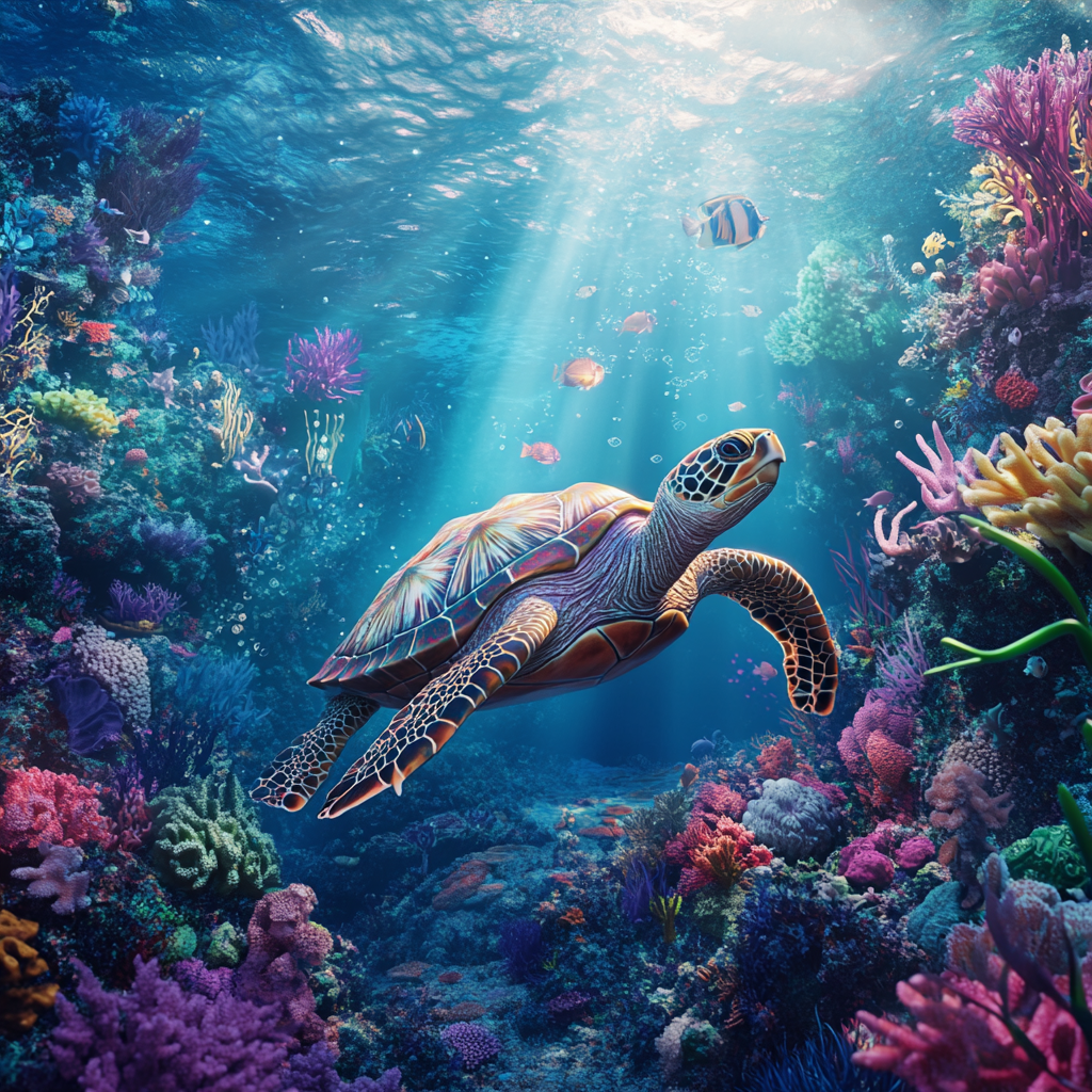 Colorful Underwater Sea Turtle Princess