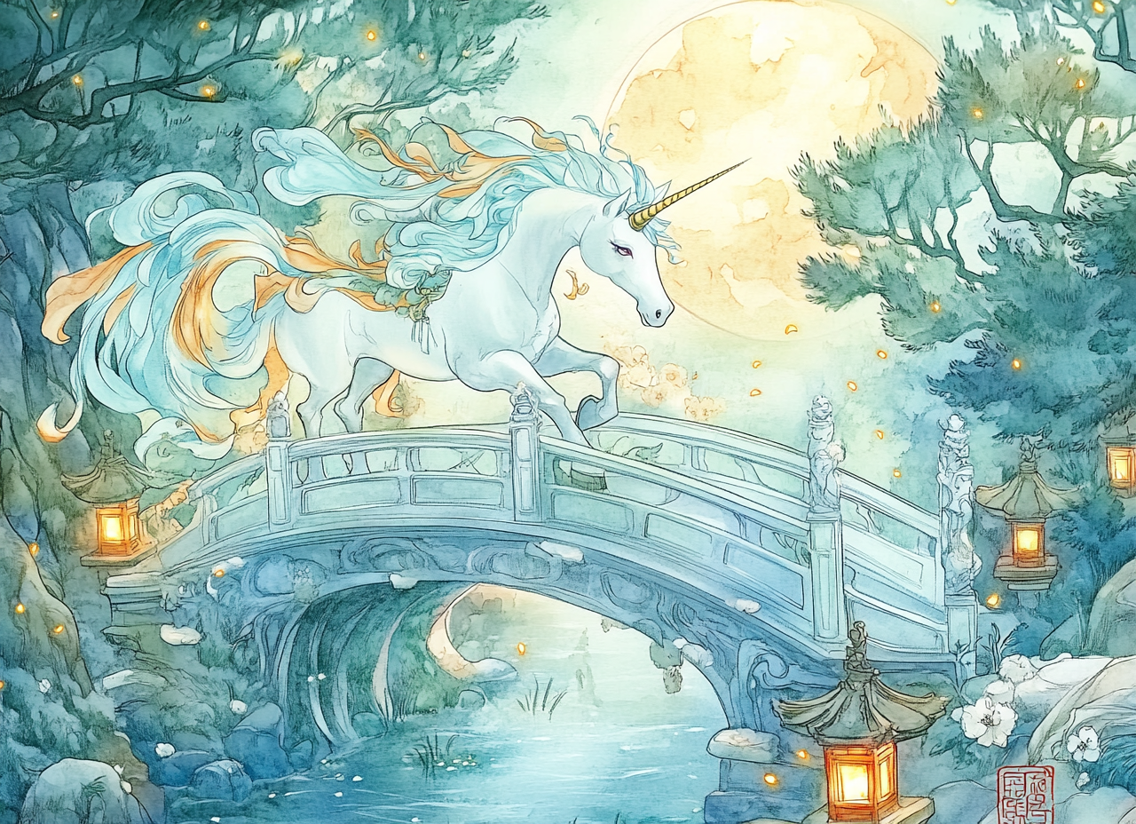 Fantasy unicorn with fireflies