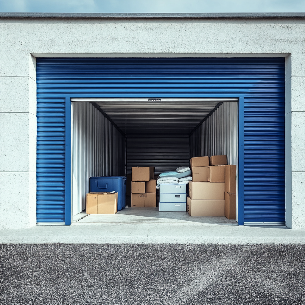 Blue self storage unit facility