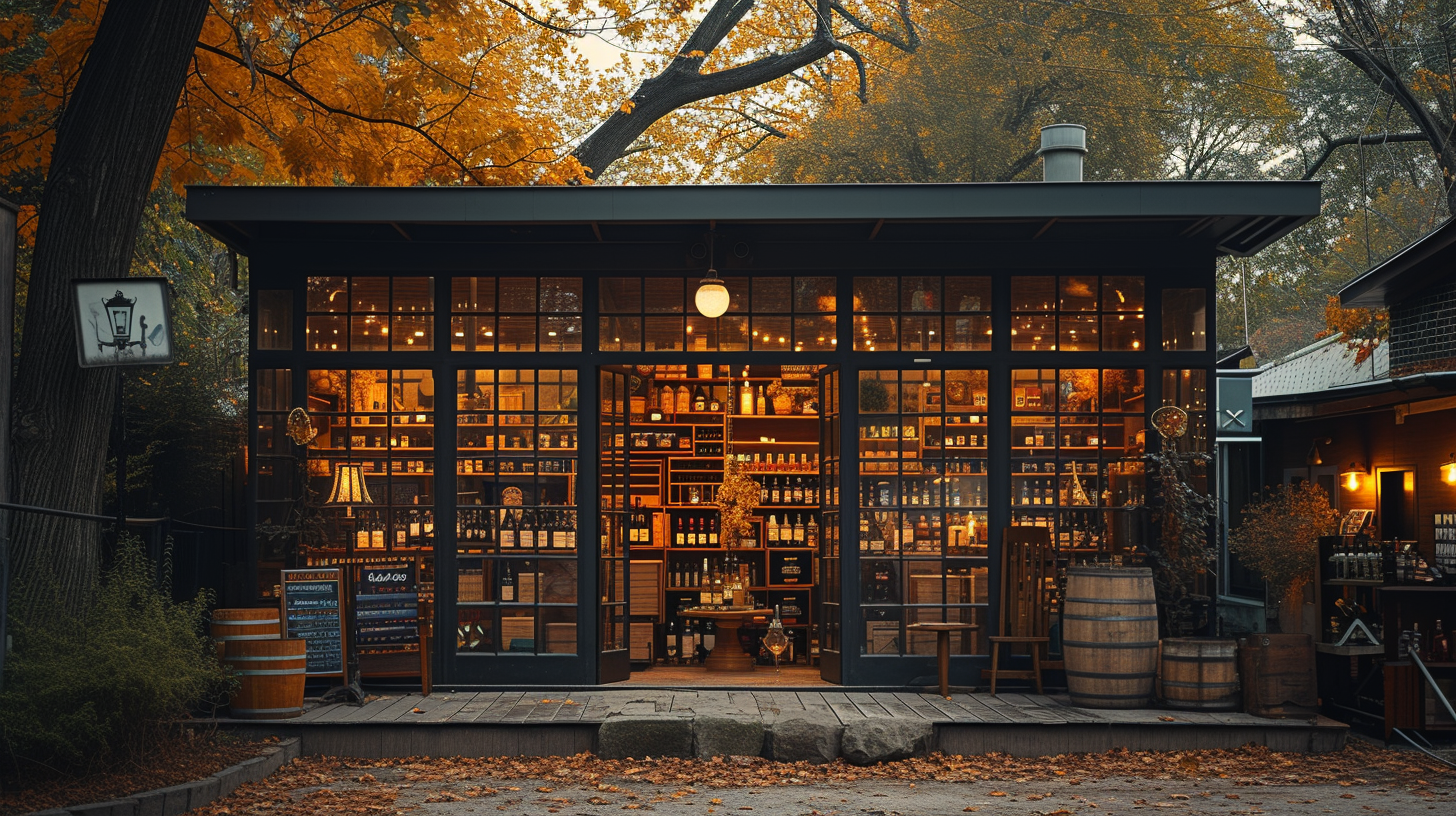 Urban neighborhood wine store exterior