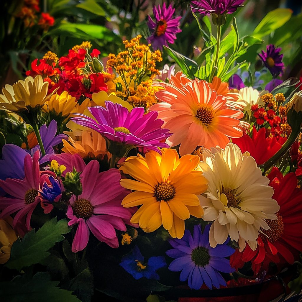 Colorful flowers in lush garden