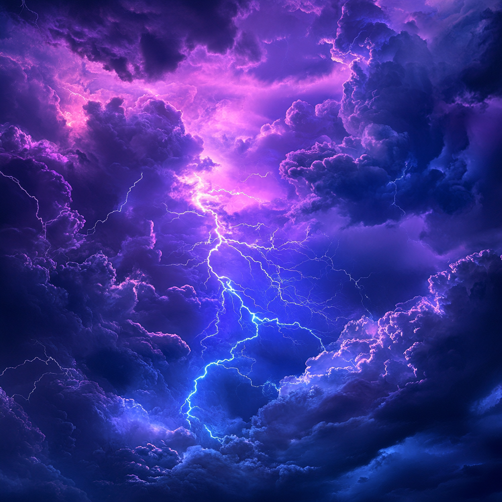 Vibrant Purple Blue Lightning Sky