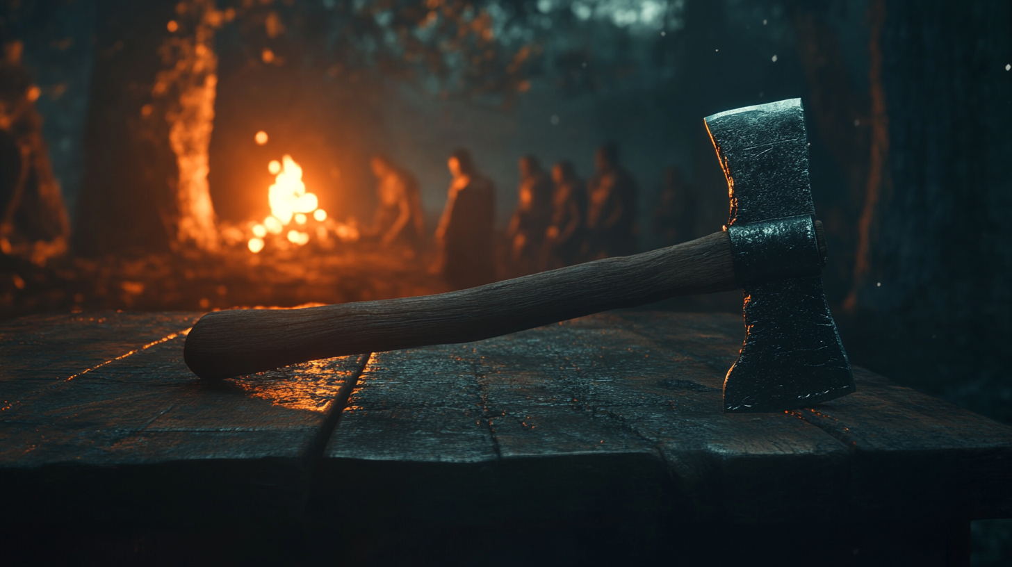 Viking axe on wooden table