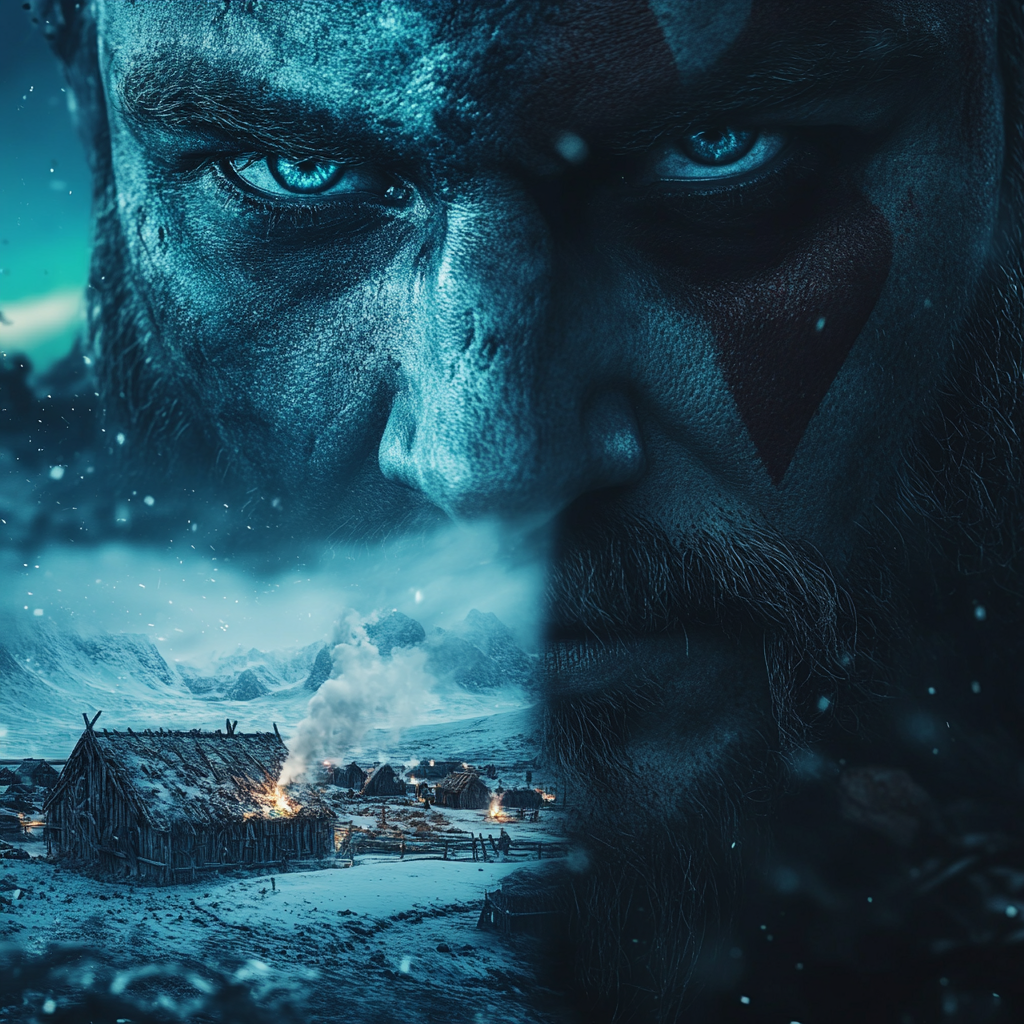 fierce Viking warrior snowy landscape