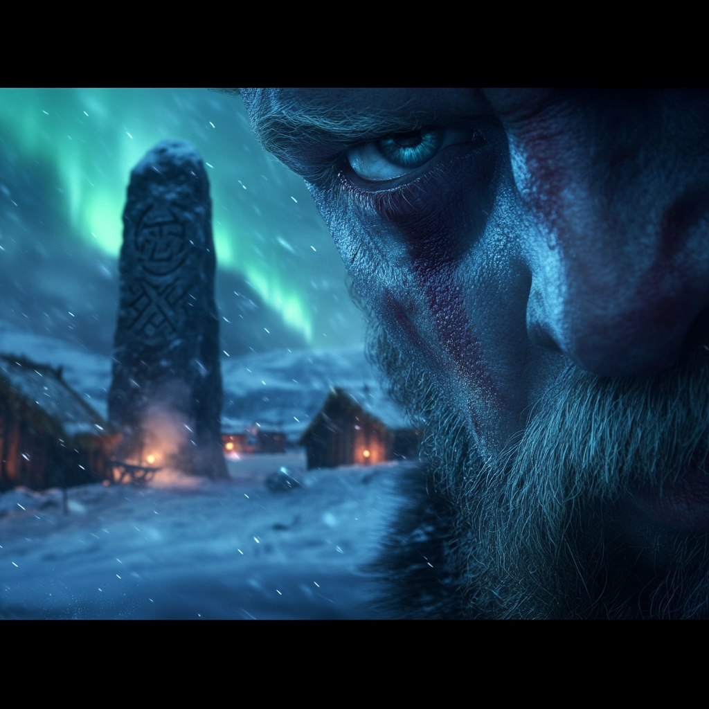 Viking warrior in northern lights