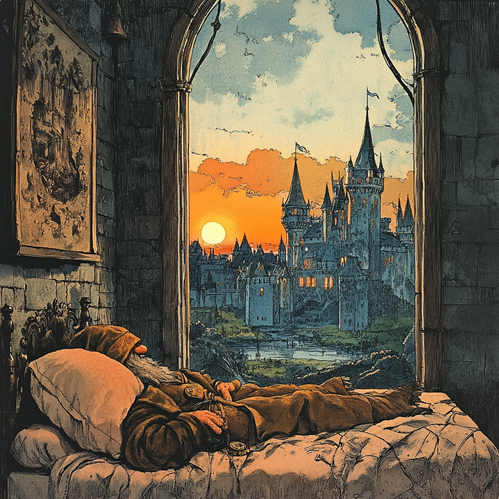 Gnome Castle Sunrise Fantasy Art