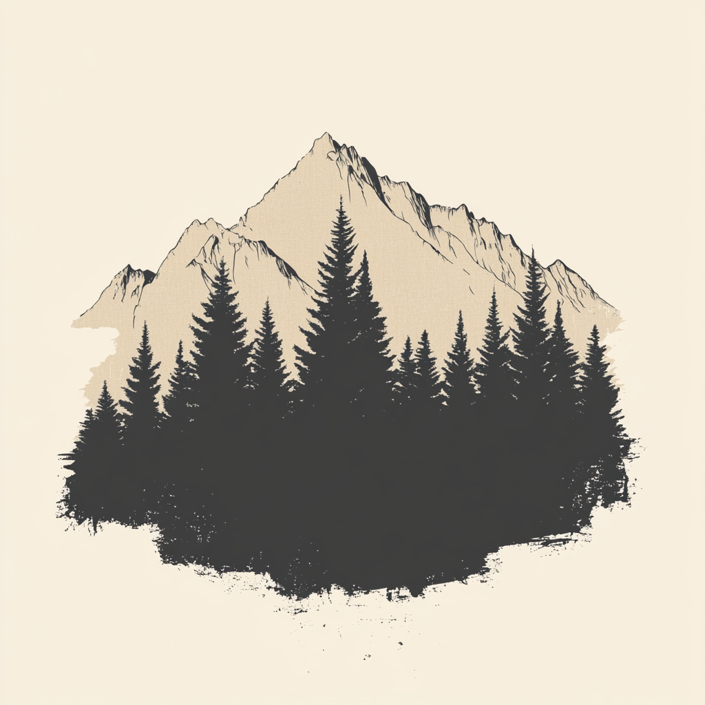 Rocky Mountain Silhouette Trees Design