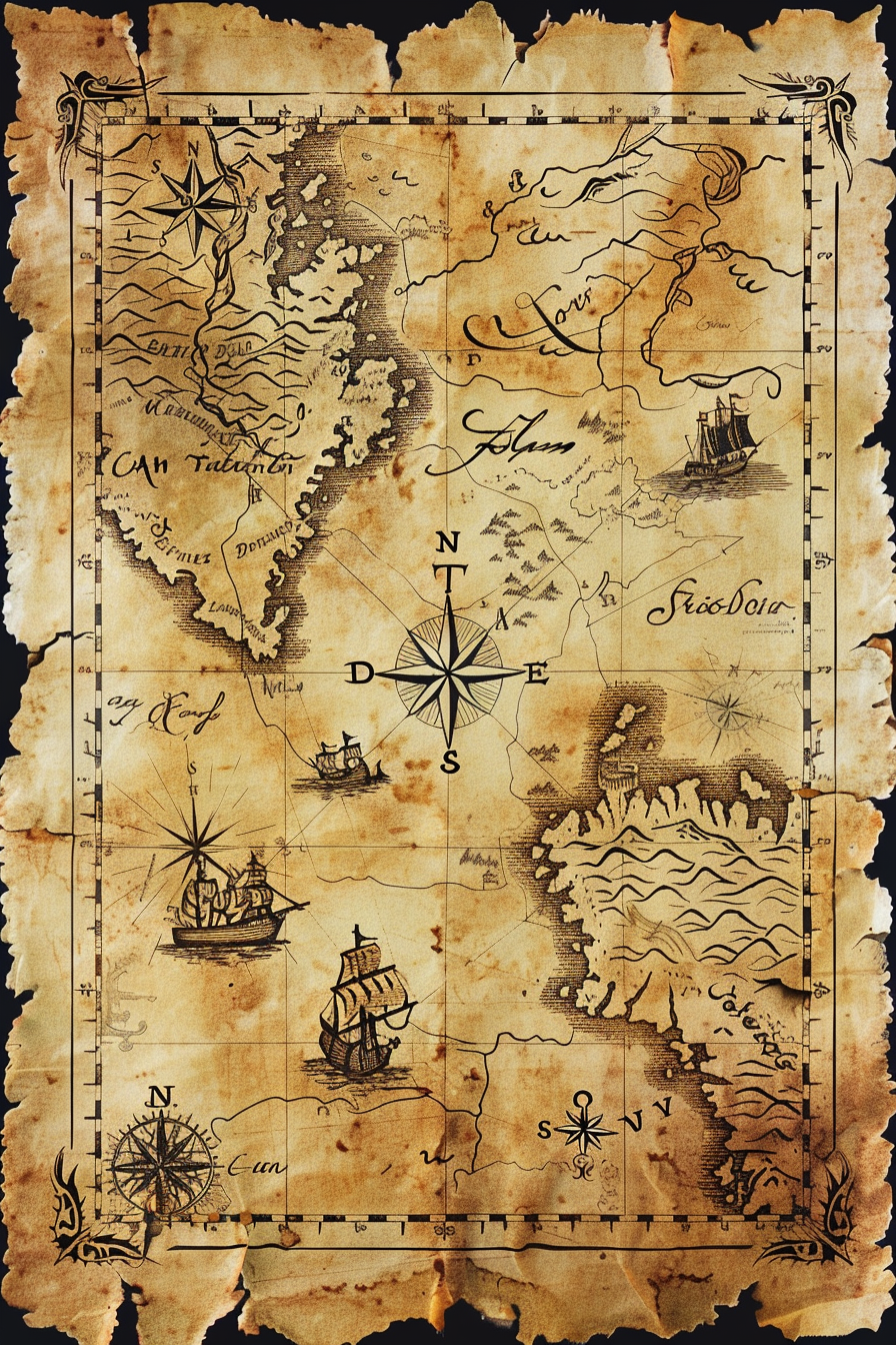 Vintage treasure map with compass rose